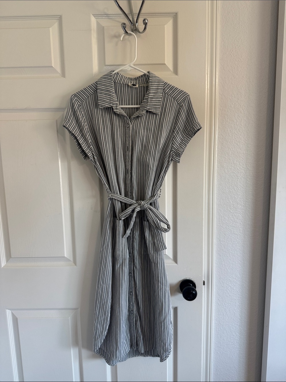 Roxy Black & White Striped Button Midi Dress